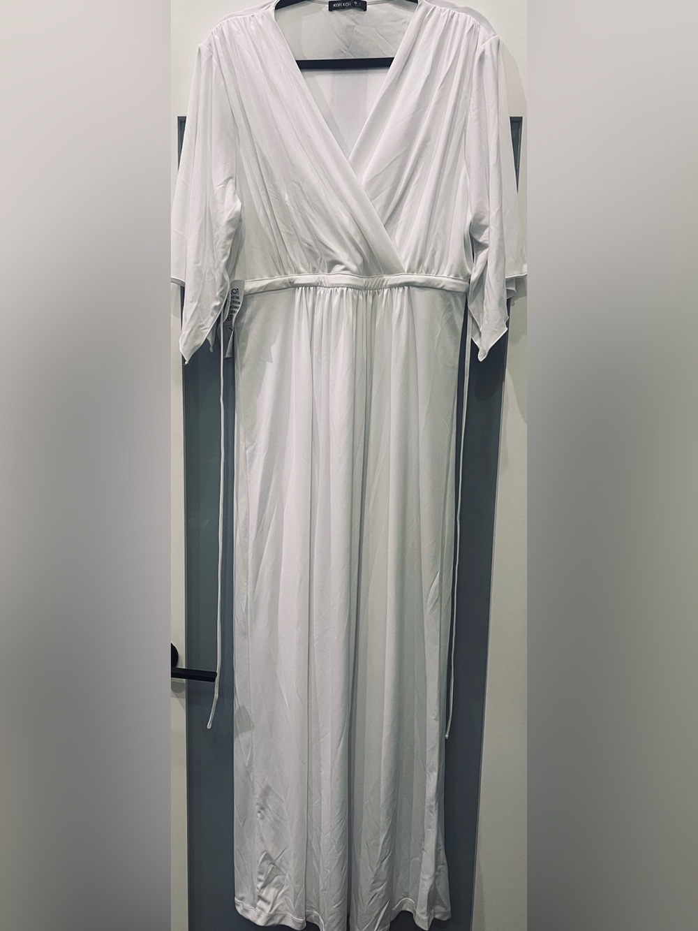 Minimalist White Maxi Wrap Dress with Waist Tie